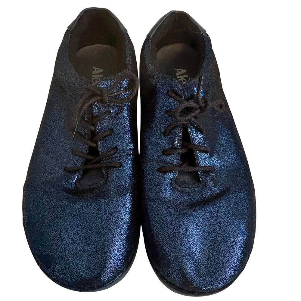 Alegria Essence Blue Leather Metallic Sparkle Lace Up Sneakers Shoes Glam 38